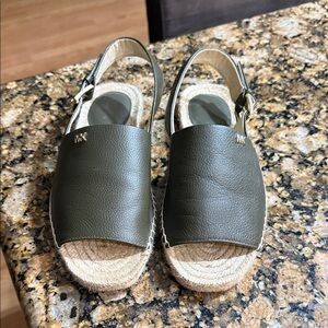 Michael Kors Olive Leather Slingback Espadrille Sandals